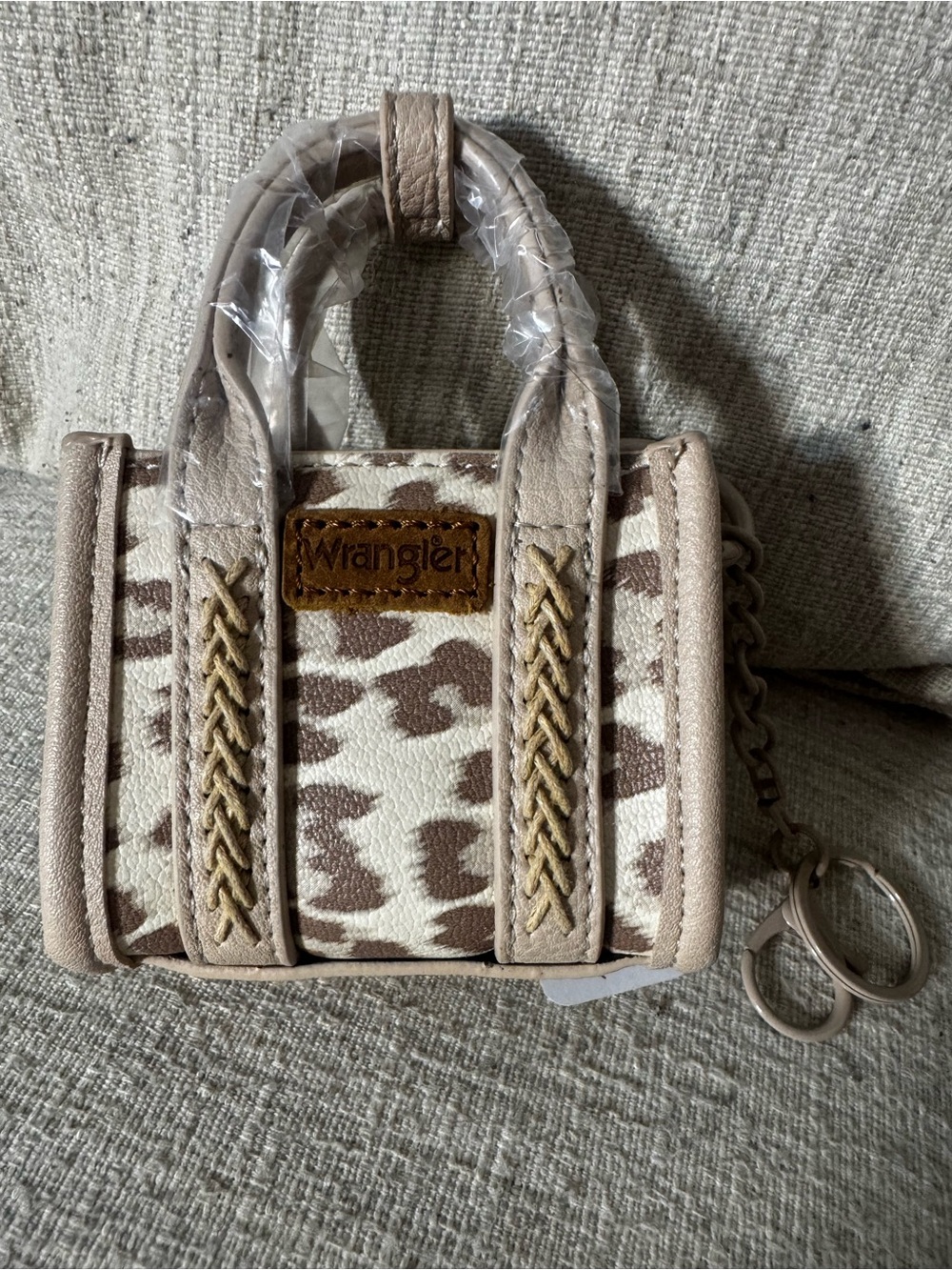 Wrangler Taupe and Cream Leopard-Print Mini Tote